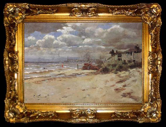 framed  Girolamo Nerli Coast scene with pier, ta009-2